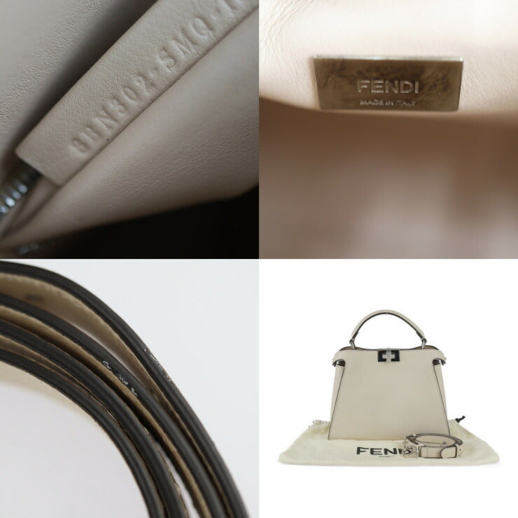 美品 FENDI フェンディ PEEKABOO ESSENTIALLY ピーカブー エッセンシャリー ハンドバッグ 8BN302 カーフレザー ライトベージュ系 シルバー金具 2WAY ショルダーバッグ