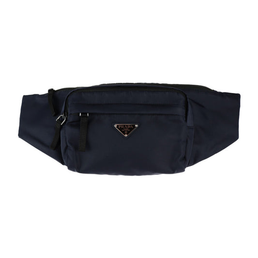 美品 PRADA プラダ ボディバッグ ウエストバッグ 2VL005 ナイロン ネイビー系 シルバー金具 ショルダーバッグ 三角ロゴプレート