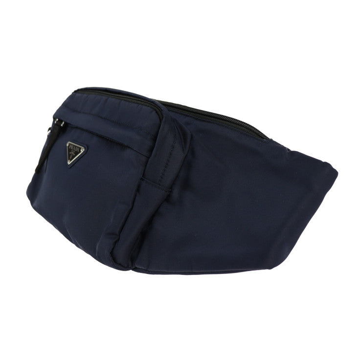 美品 PRADA プラダ ボディバッグ ウエストバッグ 2VL005 ナイロン ネイビー系 シルバー金具 ショルダーバッグ 三角ロゴプレート