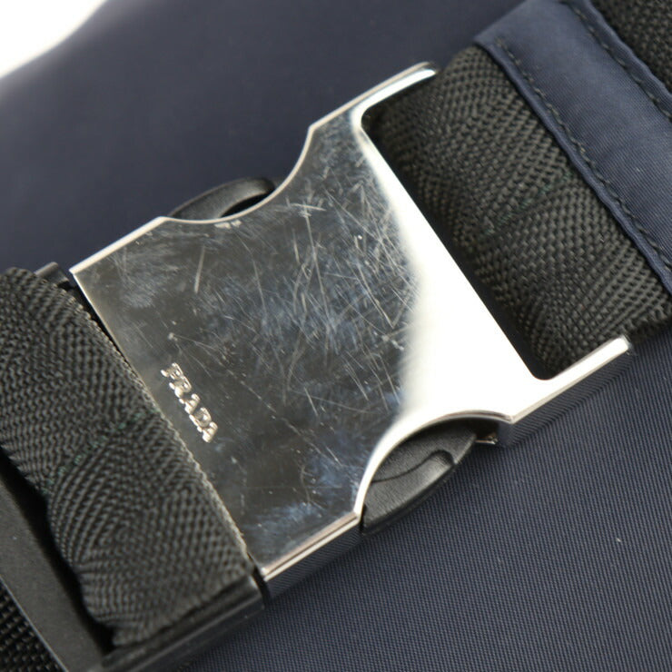美品 PRADA プラダ ボディバッグ ウエストバッグ 2VL005 ナイロン ネイビー系 シルバー金具 ショルダーバッグ 三角ロゴプレート