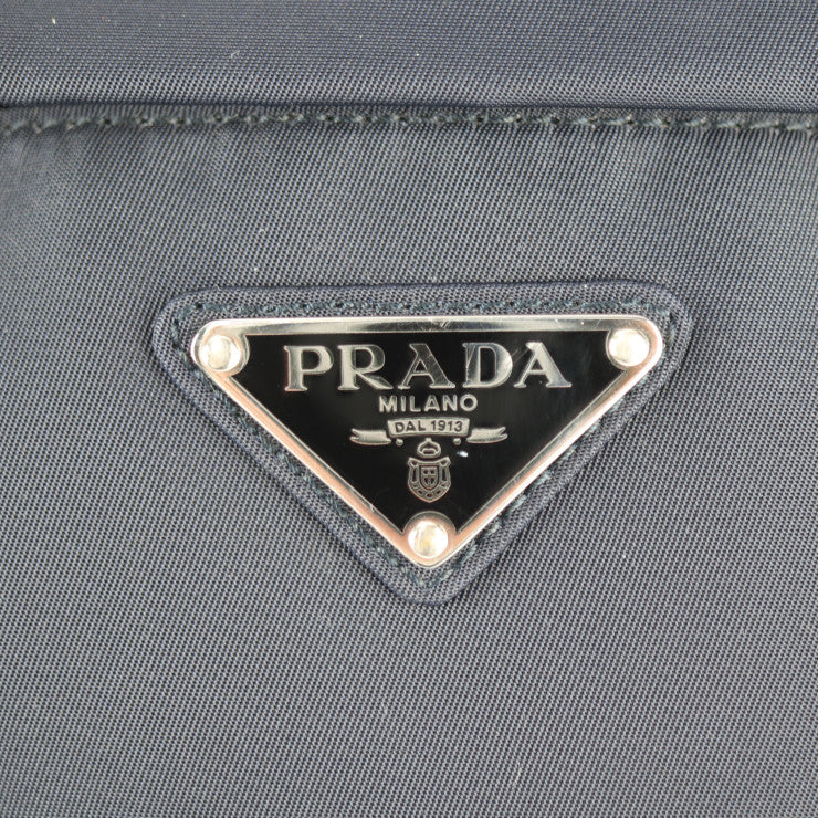 美品 PRADA プラダ ボディバッグ ウエストバッグ 2VL005 ナイロン ネイビー系 シルバー金具 ショルダーバッグ 三角ロゴプレート