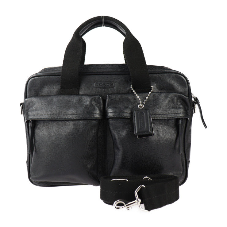 美品 COACH コーチ トンプソン スリム コミューター X ビジネスバッグ 70859 レザー ブラック シルバー金具 2WAY ショルダーバッグ ブリーフケース