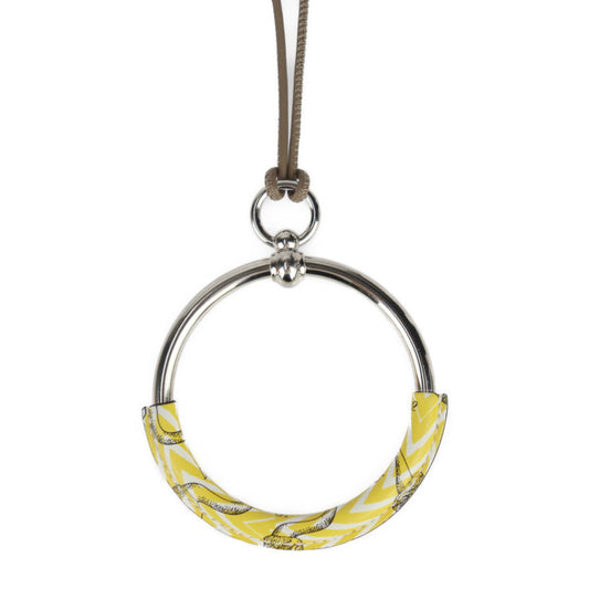Beautiful HERMES loop necklace DELLA CAVALLERIA necklace - Veau Swift metal yellow silver pendant