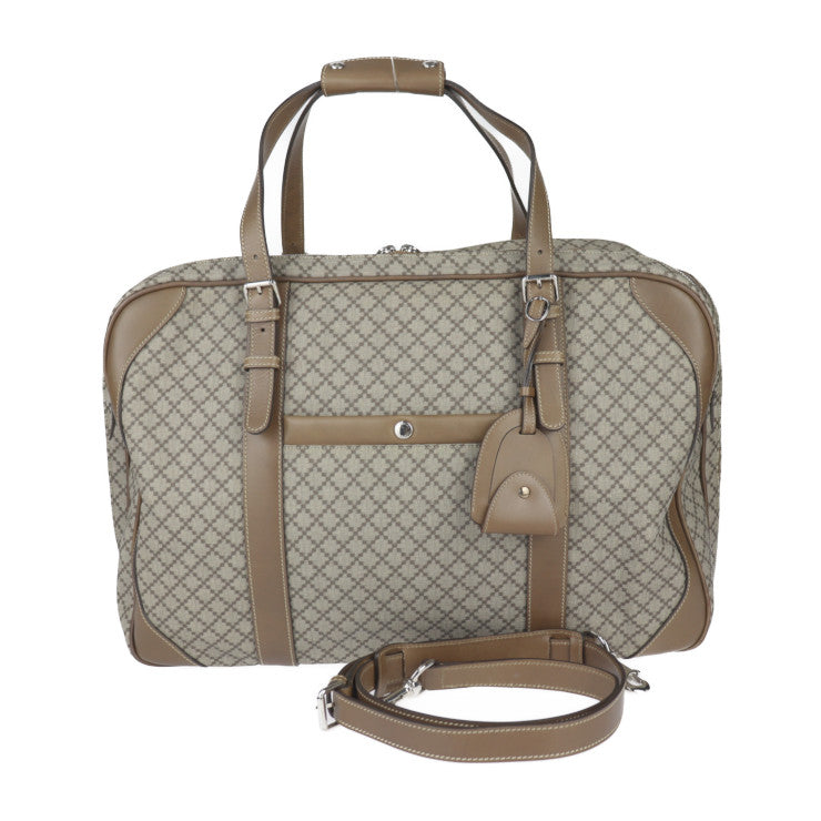 美品 GUCCI グッチ ディアマンテ ボストンバッグ 267905 PVC レザー ブラウン シルバー金具 2WAY ショルダーバッグ 旅行鞄 スーツケース ラウンドファスナー