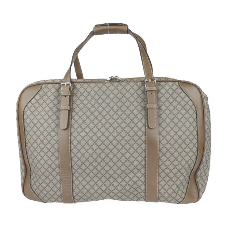 美品 GUCCI グッチ ディアマンテ ボストンバッグ 267905 PVC レザー ブラウン シルバー金具 2WAY ショルダーバッグ 旅行鞄 スーツケース ラウンドファスナー