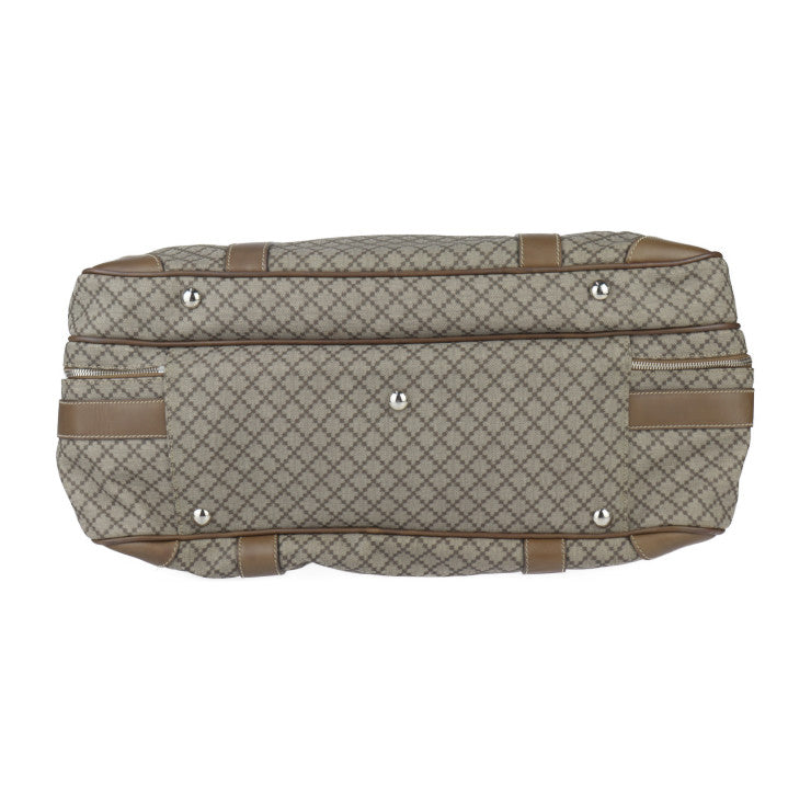 美品 GUCCI グッチ ディアマンテ ボストンバッグ 267905 PVC レザー ブラウン シルバー金具 2WAY ショルダーバッグ 旅行鞄 スーツケース ラウンドファスナー