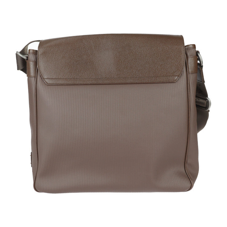 美品 BVLGARI ブルガリ メッセンジャーバッグ ミレリゲ ショルダーバッグ 29754 PVC レザー ブラウン マットシルバー金具 フラップ ロゴプレート