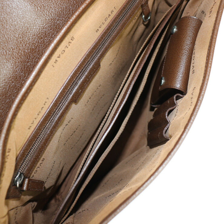 美品 BVLGARI ブルガリ メッセンジャーバッグ ミレリゲ ショルダーバッグ 29754 PVC レザー ブラウン マットシルバー金具 フラップ ロゴプレート