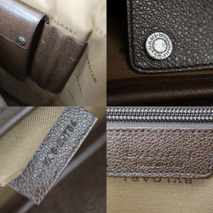 美品 BVLGARI ブルガリ メッセンジャーバッグ ミレリゲ ショルダーバッグ 29754 PVC レザー ブラウン マットシルバー金具 フラップ ロゴプレート