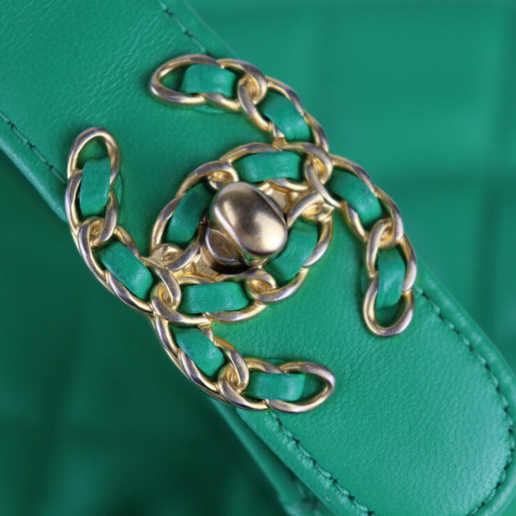 美品 CHANEL シャネル ホーボーバッグ 23 マトラッセ ハンドバッグ AS1747 ラムスキン グリーン ゴールド金具 2WAY ショルダーバッグ ココマーク