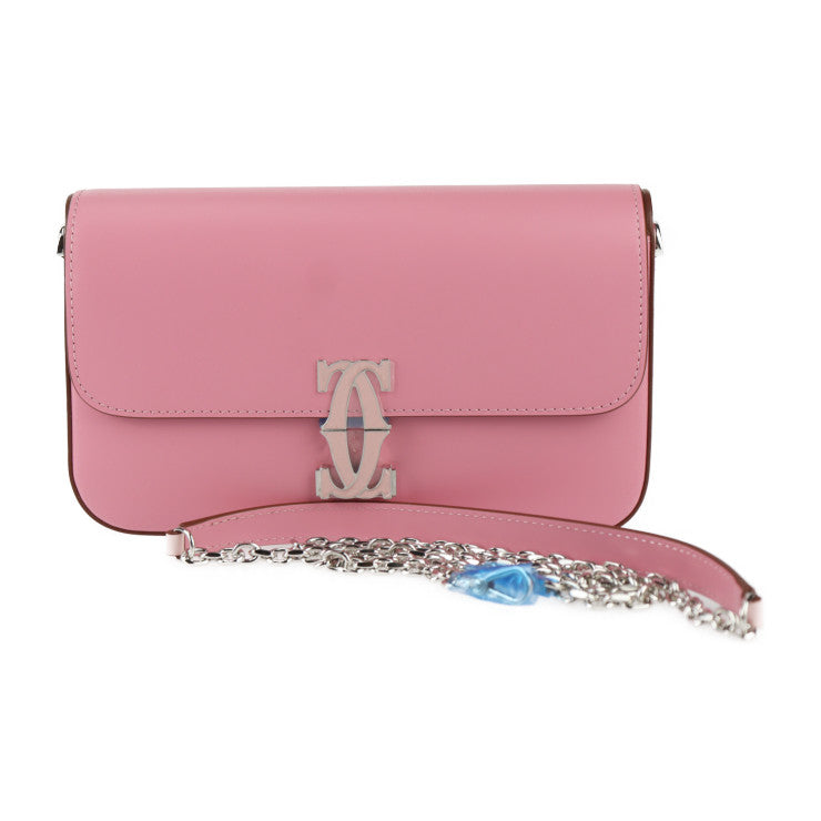 新品未使用展示品 CARTIER カルティエ チェーンショルダーバッグ ドゥーブルC ドゥ カルティエ ショルダーバッグ L1002369 カーフレザー ピンク ペールピンク シルバー金具 ポシェット