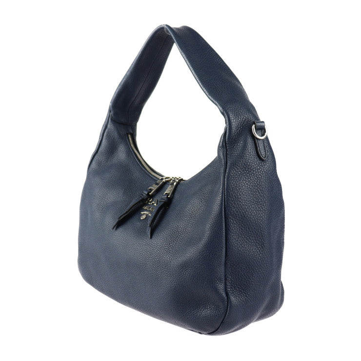 美品 PRADA プラダ VITELLO PHENIX ショルダーバッグ 1BC133 レザー BALTICO ネイビー シルバー金具 2WAY ワンショルダー