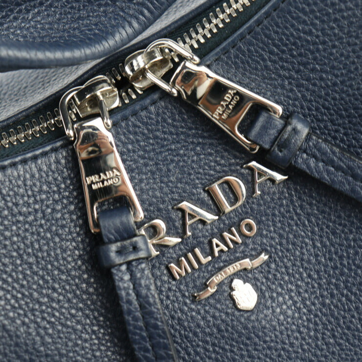 美品 PRADA プラダ VITELLO PHENIX ショルダーバッグ 1BC133 レザー BALTICO ネイビー シルバー金具 2WAY ワンショルダー