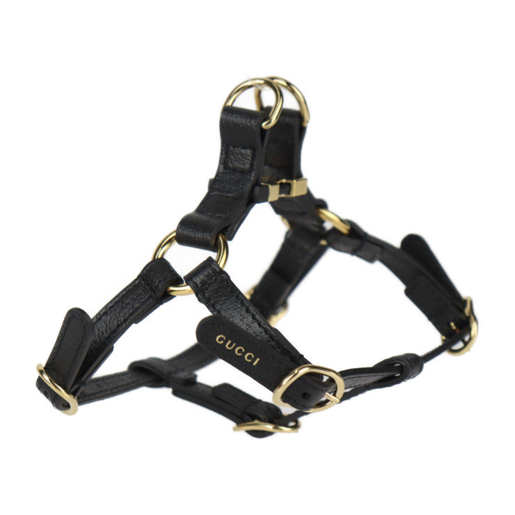 新古未使用展示品 GUCCI グッチ 犬用 ハーネス その他雑貨 692965 表記サイズ XS レザー ブラック ゴールド金具 ドッグ ペット