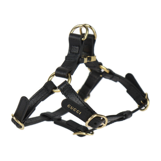 新古未使用展示品 GUCCI グッチ 犬用 ハーネス その他雑貨 692965 表記サイズ XS レザー ブラック ゴールド金具 ドッグ ペット