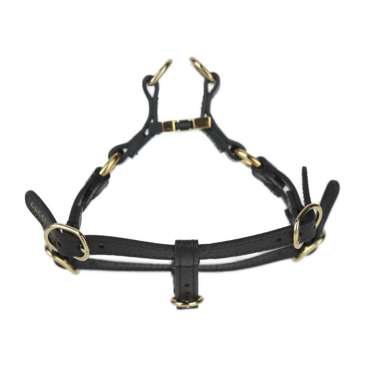 新古未使用展示品 GUCCI グッチ 犬用 ハーネス その他雑貨 692965 表記サイズ XS レザー ブラック ゴールド金具 ドッグ ペット
