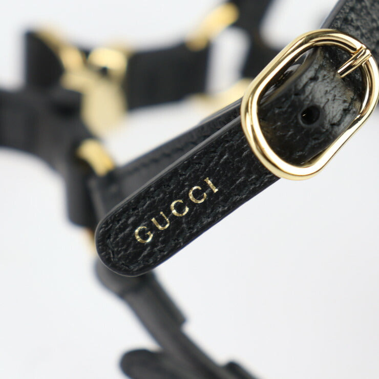 新古未使用展示品 GUCCI グッチ 犬用 ハーネス その他雑貨 692965 表記サイズ XS レザー ブラック ゴールド金具 ドッグ ペット