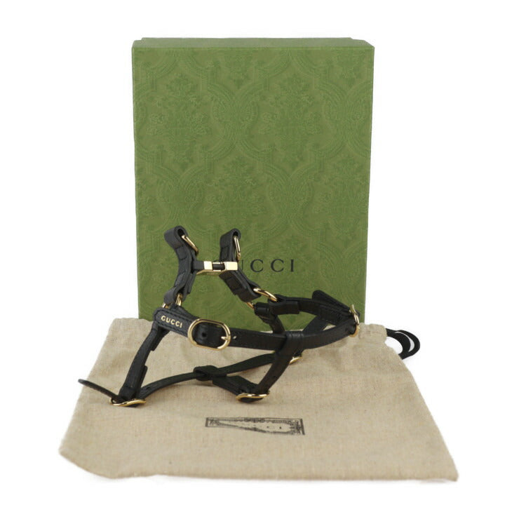新古未使用展示品 GUCCI グッチ 犬用 ハーネス その他雑貨 692965 表記サイズ XS レザー ブラック ゴールド金具 ドッグ ペット
