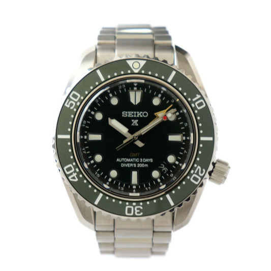 超美品 SEIKO セイコー プロスペックス ダイバースキューバ 腕時計 SBEJ009 ステンレススチール シルバー グリーン文字盤 メカニカルダイバーズ 1968 ヘリテージ GMT 自動巻き 6R54-0DD0