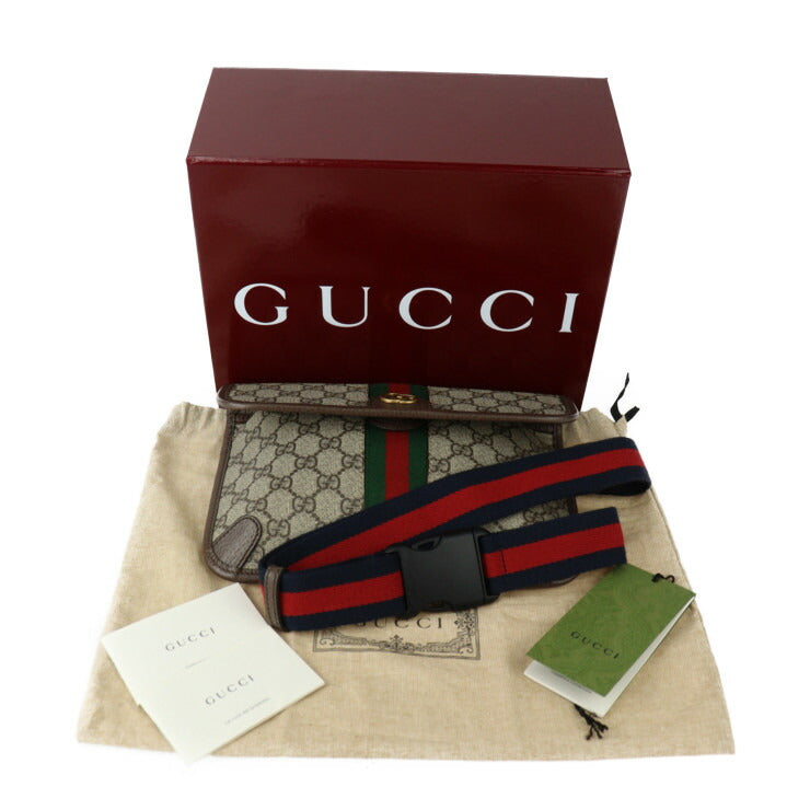 新品未使用展示品 GUCCI グッチ GG スモール ベルトバッグ オフィディア ウエストバッグ 752597 GGスプリームキャンバス レザー ベージュ エボニー ゴールド金具 ウェブ ストライプ