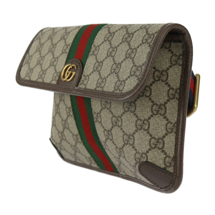 新品未使用展示品 GUCCI グッチ GG スモール ベルトバッグ オフィディア ウエストバッグ 752597 GGスプリームキャンバス レザー ベージュ エボニー ゴールド金具 ウェブ ストライプ