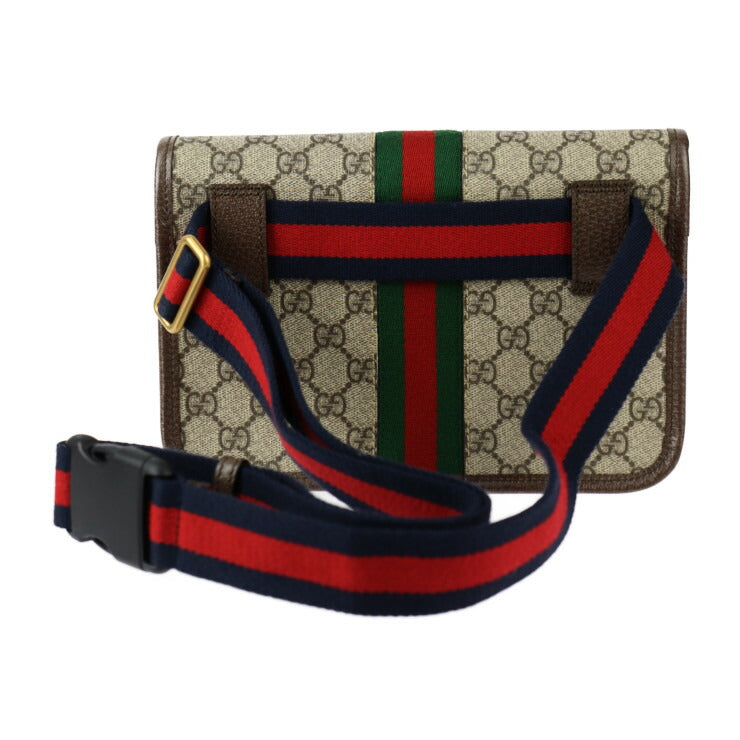 新品未使用展示品 GUCCI グッチ GG スモール ベルトバッグ オフィディア ウエストバッグ 752597 GGスプリームキャンバス レザー ベージュ エボニー ゴールド金具 ウェブ ストライプ