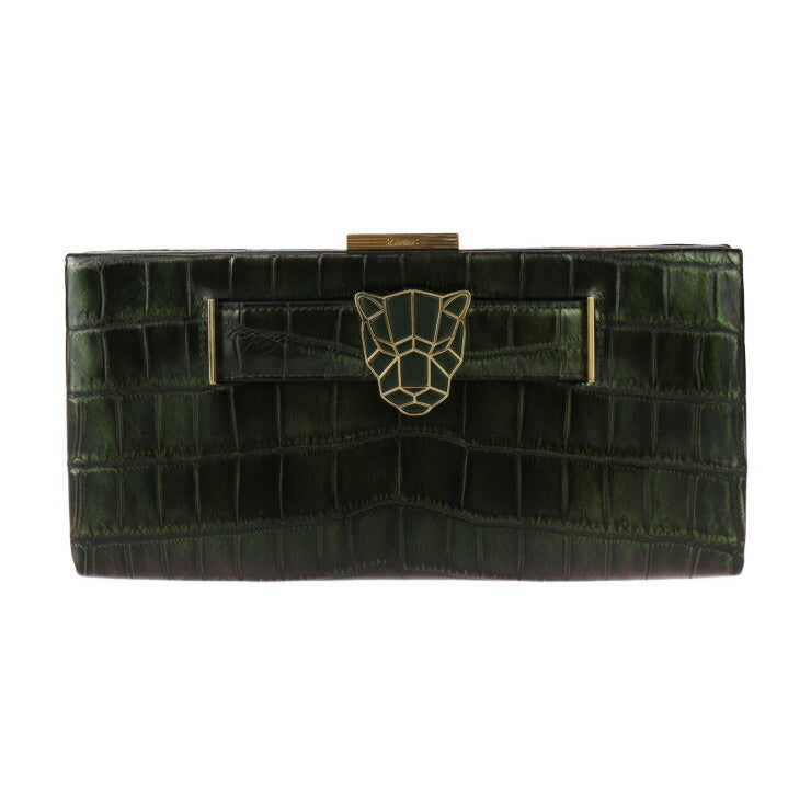 美品 CARTIER カルティエ パンテール ドゥ カルティエ クラッチバッグ L1001924 クロコダイル レザー ダークグリーン玉虫 2WAY チェーン