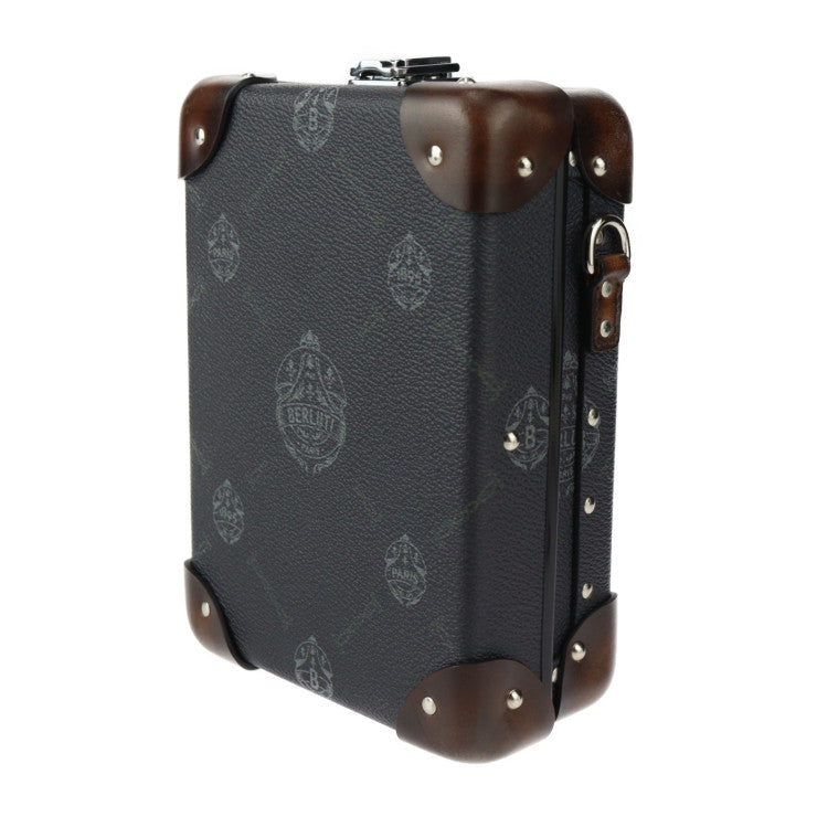 超美品 Berluti ベルルッティ メッセンジャーミニ グローブ トロッター コラボ ショルダーバッグ - PVC レザー ブラック ブラウン シルバー金具 センテナリー シグネチャー