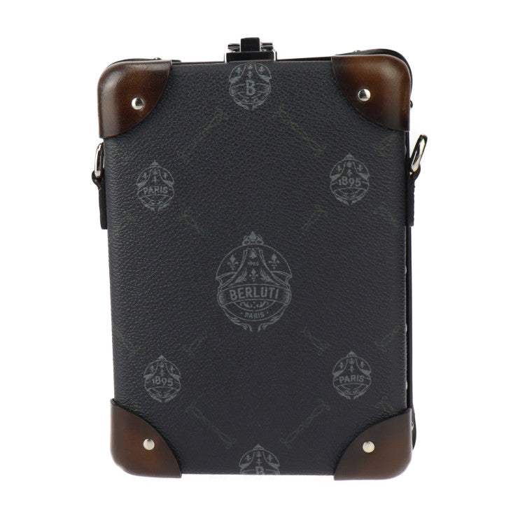 超美品 Berluti ベルルッティ メッセンジャーミニ グローブ トロッター コラボ ショルダーバッグ - PVC レザー ブラック ブラウン シルバー金具 センテナリー シグネチャー