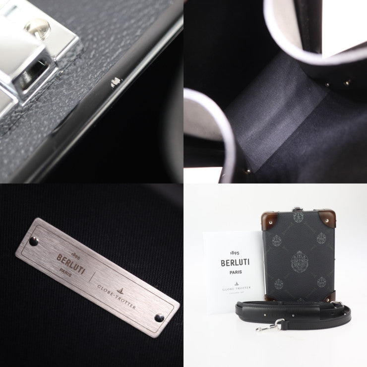 超美品 Berluti ベルルッティ メッセンジャーミニ グローブ トロッター コラボ ショルダーバッグ - PVC レザー ブラック ブラウン シルバー金具 センテナリー シグネチャー
