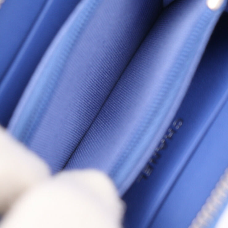 新古未使用展示品 CHANEL シャネル 財布 ココスター コインケース AP3728 ラムスキン ブルー シルバー金具 ラウンドファスナー キルティング 小銭入れ