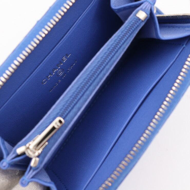 新古未使用展示品 CHANEL シャネル 財布 ココスター コインケース AP3728 ラムスキン ブルー シルバー金具 ラウンドファスナー キルティング 小銭入れ
