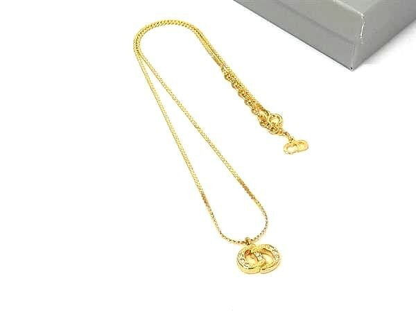 ChristianDior クリスチャンディオール ネックレス CDロゴ ゴールド系 メタル ラインストーン レディース ヴィンテージ 超美品