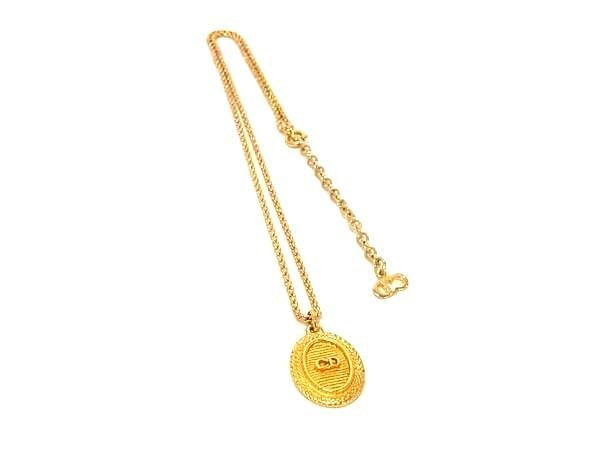 ChristianDior クリスチャンディオール ネックレス オーバル CDロゴ ゴールド系 メタル レディース ヴィンテージ 超美品