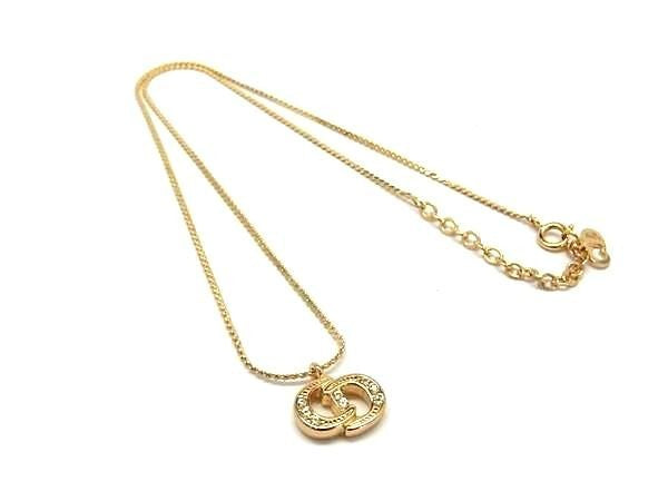ChristianDior クリスチャンディオール ネックレス CDロゴ ゴールド系 メタル ラインストーン レディース ヴィンテージ 超美品