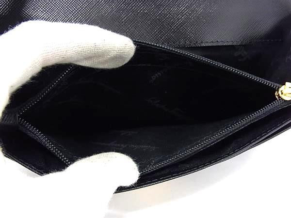 Salvatore Ferragamo フェラガモ 長財布 ガンチーニ 22 0120 ブラック系 カーフレザー レディース ゴールド金具 二つ折り財布 超美品