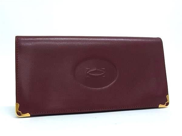 Cartier カルティエ 長財布 マストライン ボルドー系 レザー メンズ 二つ折り 札入れ 美品