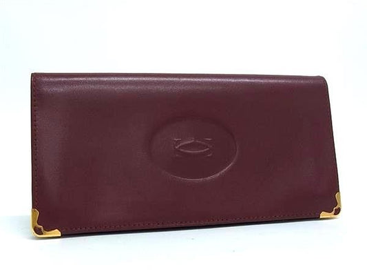 Cartier カルティエ 長財布 マストライン ボルドー系 レザー メンズ 二つ折り 札入れ 美品