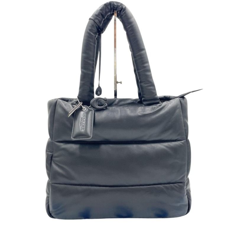 COACH コーチ トートバッグ ピロートート CE722 ブラック系 レザー レディース ハンドバッグ キルティング シルバー金具 美品