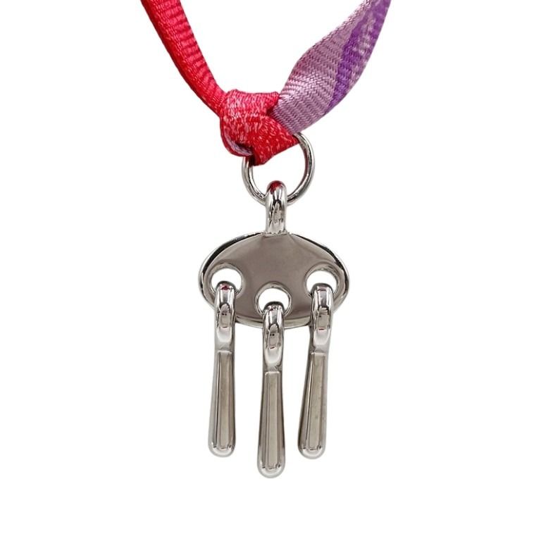 HERMES エルメス ネックレス トゥールビヨンチョーカー シルバー マルチカラー系 メタル シルク レディース 美品