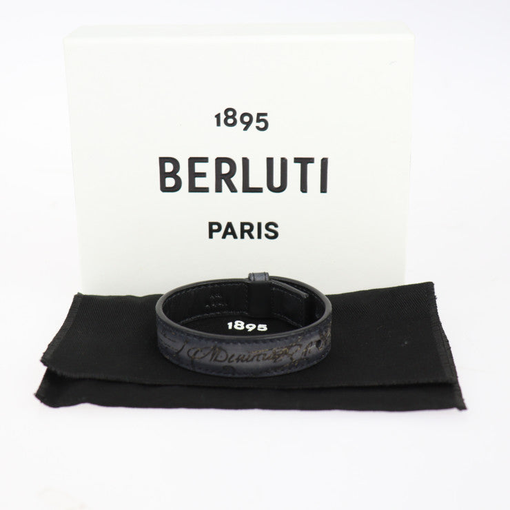 美品 Berluti ベルルッティ カリグラフィー ブレスレット - ヴェネチアンレザー グレー系 シルバー金具 スクリット