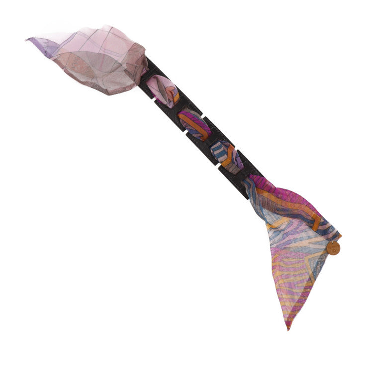 新品未使用展示品 HERMES エルメス リボン ブレスレット petit h プティアッシュ ブレスレット - アリゲーター シルク ブラウン系 パープル系 マルチカラー クロコ