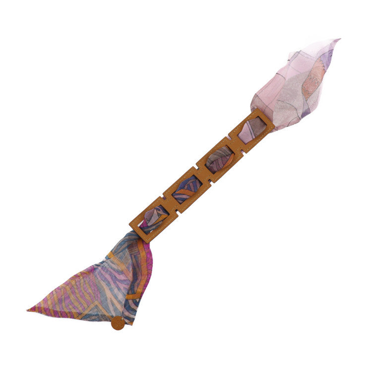 新品未使用展示品 HERMES エルメス リボン ブレスレット petit h プティアッシュ ブレスレット - アリゲーター シルク ブラウン系 パープル系 マルチカラー クロコ