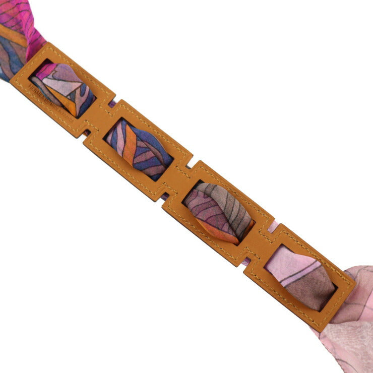 新品未使用展示品 HERMES エルメス リボン ブレスレット petit h プティアッシュ ブレスレット - アリゲーター シルク ブラウン系 パープル系 マルチカラー クロコ