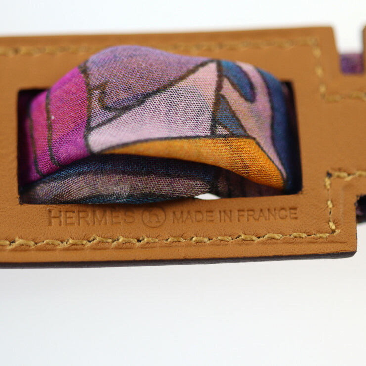 新品未使用展示品 HERMES エルメス リボン ブレスレット petit h プティアッシュ ブレスレット - アリゲーター シルク ブラウン系 パープル系 マルチカラー クロコ