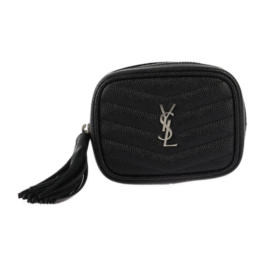 超美品 SAINT LAURENT PARIS サンローランパリ ベイビー ルー ポーチ ショルダーバッグ 657495 グレインレザー ブラック シルバー金具 チェーン タッセル ポシェット ベルトバッグ
