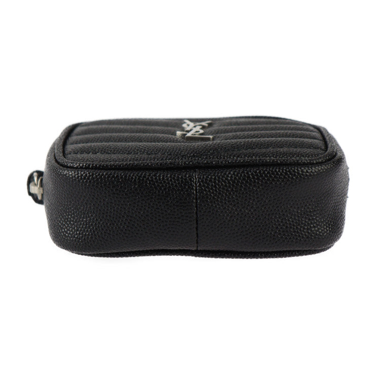 超美品 SAINT LAURENT PARIS サンローランパリ ベイビー ルー ポーチ ショルダーバッグ 657495 グレインレザー ブラック シルバー金具 チェーン タッセル ポシェット ベルトバッグ