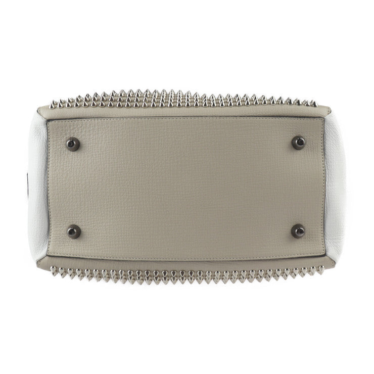 Christian Louboutin クリスチャンルブタン パネトーネ スモール ボストン ハンドバッグ 1135073 カーフレザー ベージュ ホワイト スパイクスタッズ 2WAY ショルダーバッグ