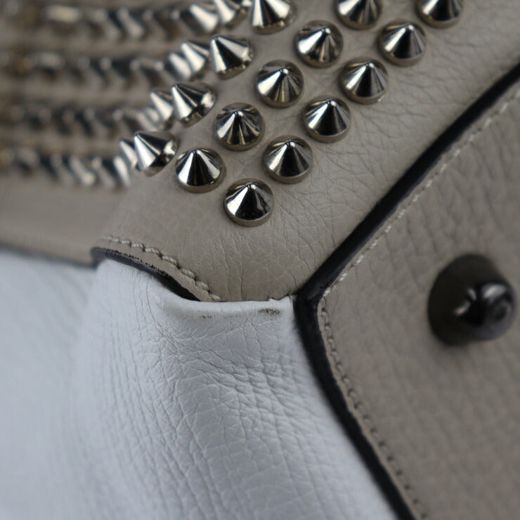 Christian Louboutin クリスチャンルブタン パネトーネ スモール ボストン ハンドバッグ 1135073 カーフレザー ベージュ ホワイト スパイクスタッズ 2WAY ショルダーバッグ