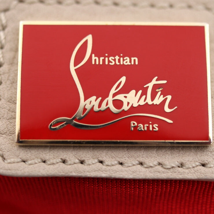 Christian Louboutin クリスチャンルブタン パネトーネ スモール ボストン ハンドバッグ 1135073 カーフレザー ベージュ ホワイト スパイクスタッズ 2WAY ショルダーバッグ